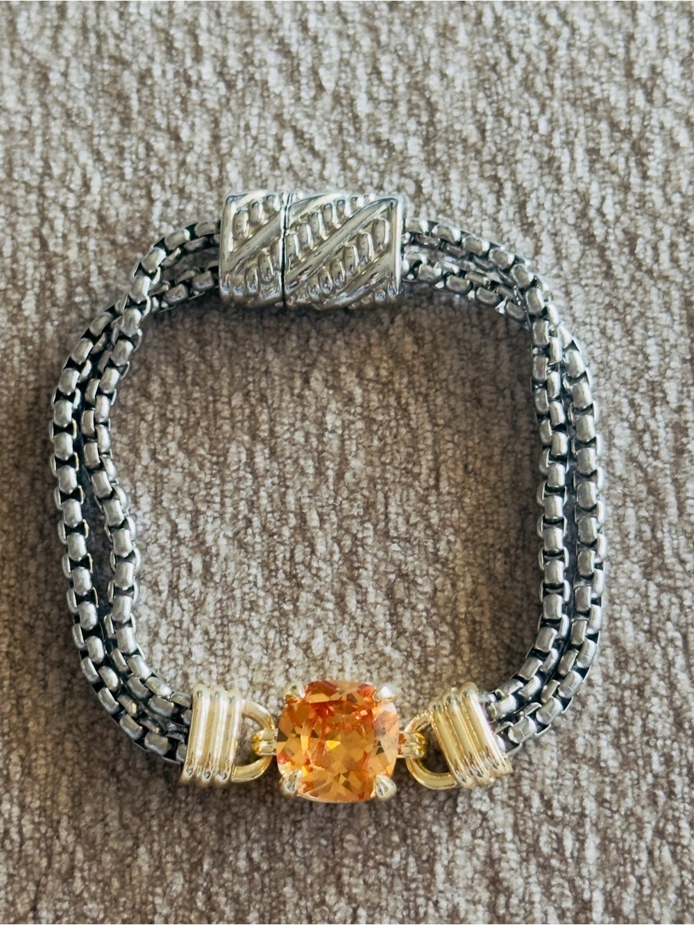 Citrine Color Stone Two-Tone Magnetic Bracelet